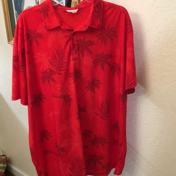 Hawaiian Print “pistols & Palms” Polo Shirt - Picture 1 of 5